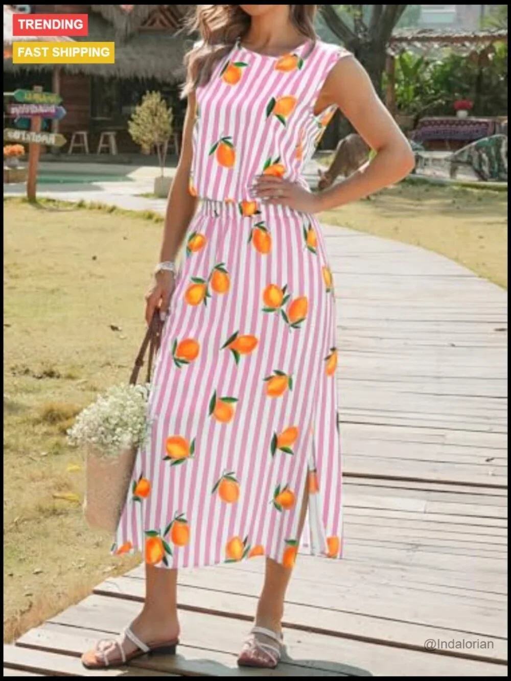 Striped 2 Piece Skirt Set Sleeveless Tank Top Maxi Dress Beach Vacation Outfits